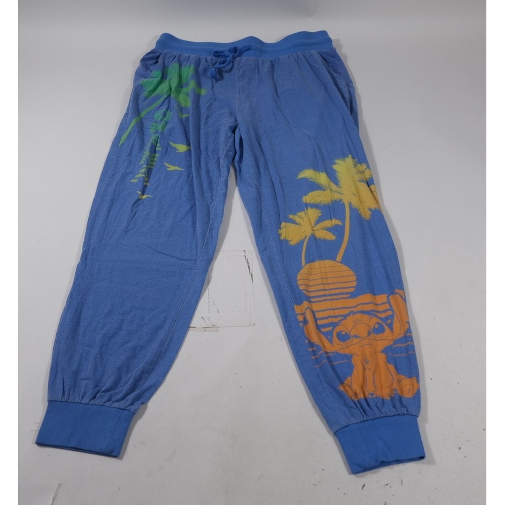 Disney Pajama Bottoms‎ Women L Blue Lilo & Stitch Jogger Tropical Graphic Pants